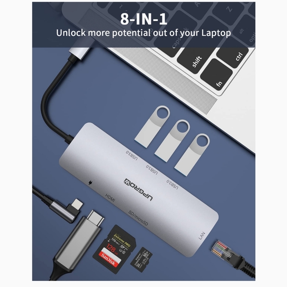 8 in 1 USB 3.0 Smart HUB - Picture 2 of 3